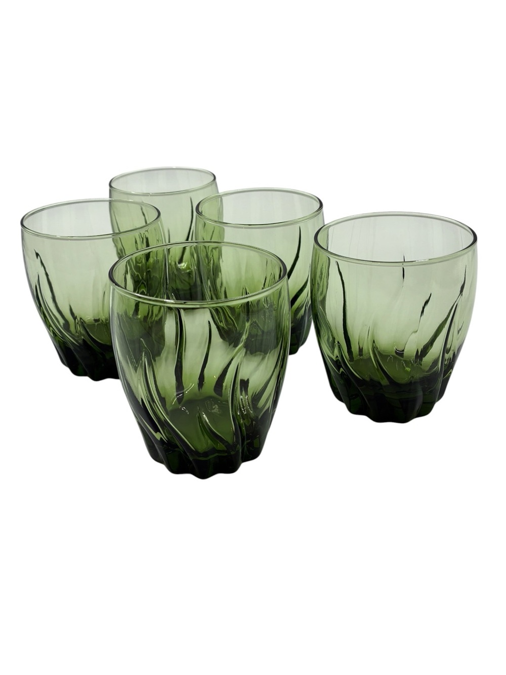 5 Vintage Anchor Hocking Central Park Green Double Old Fashioned Glasses 4"